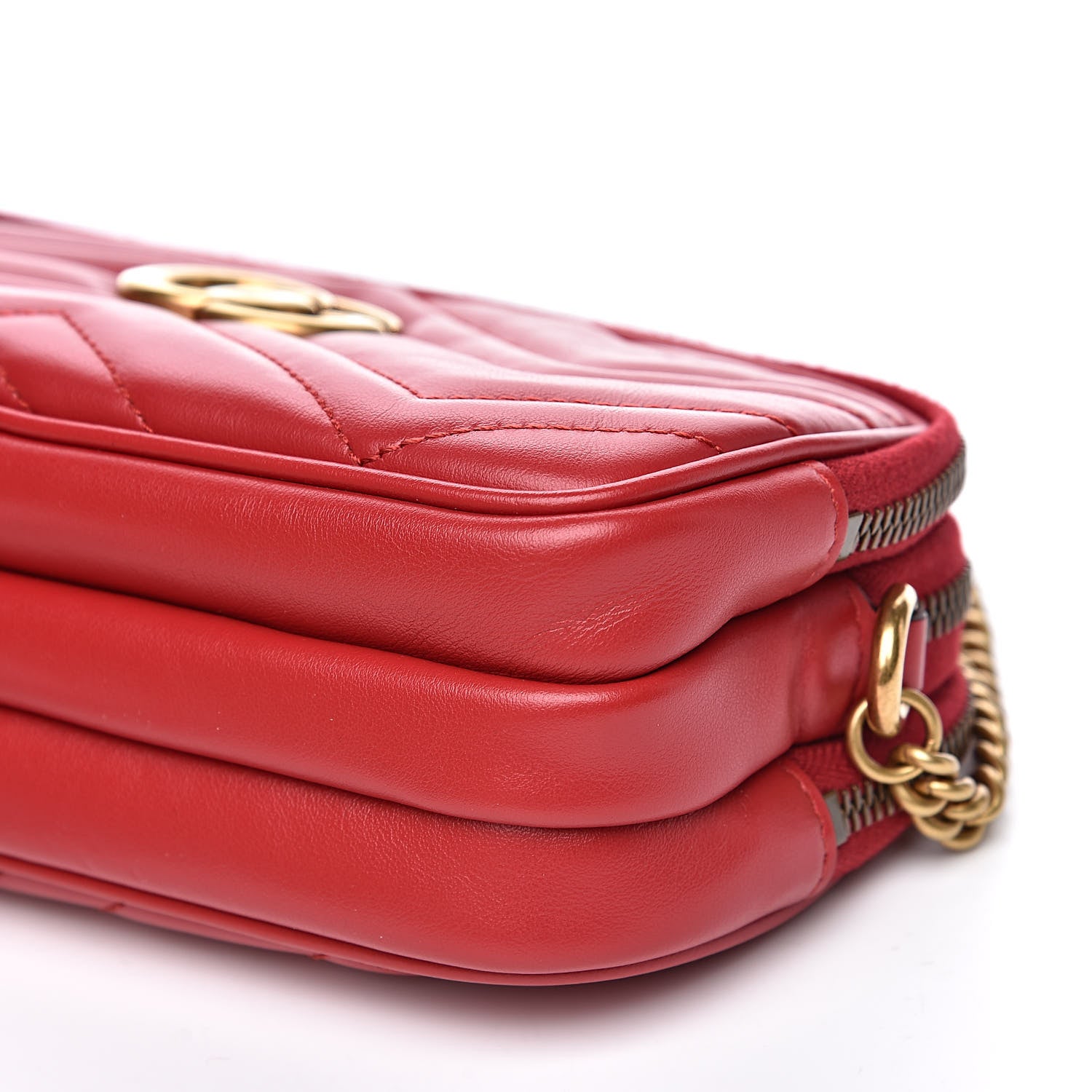 Gucci Calfskin Matelasse Mini GG Marmont Chain Crossbody Bag Hibiscus Red 12 of 13