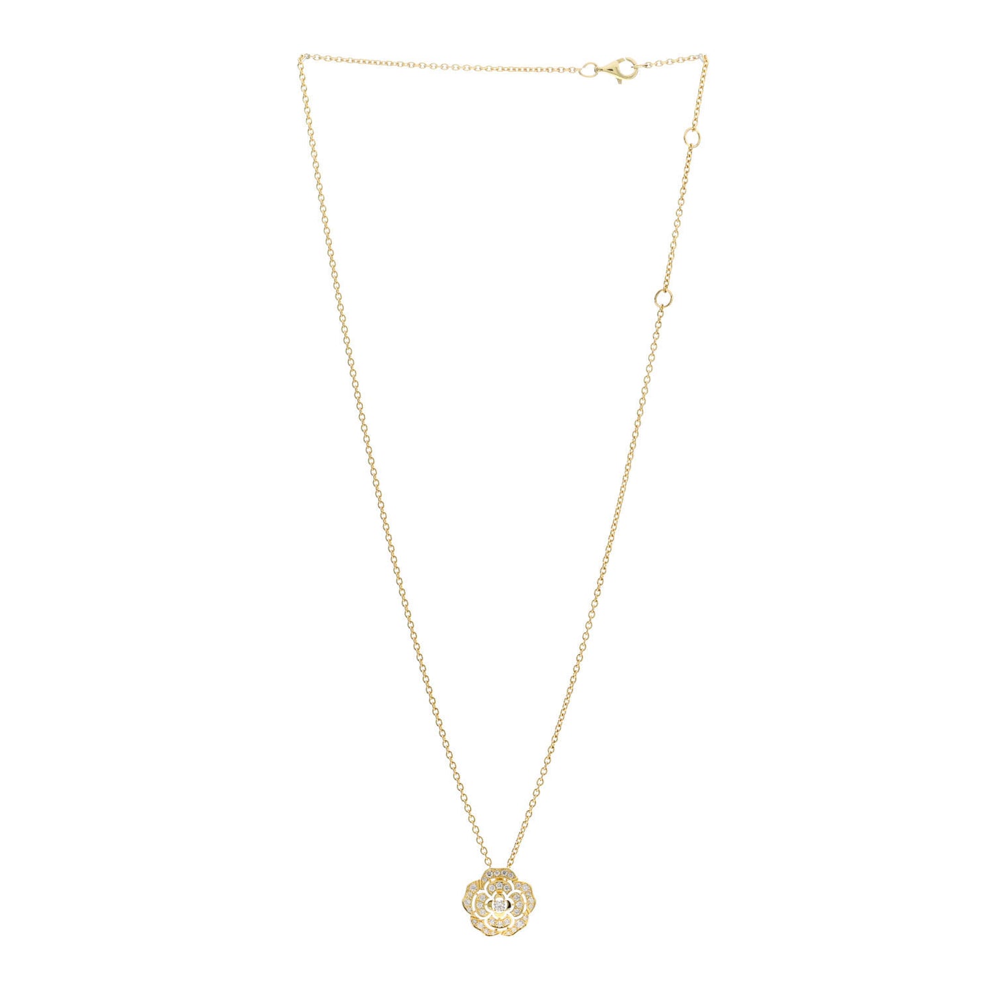 18K Yellow Gold Diamond Bouton de Camelia Pendant Necklace