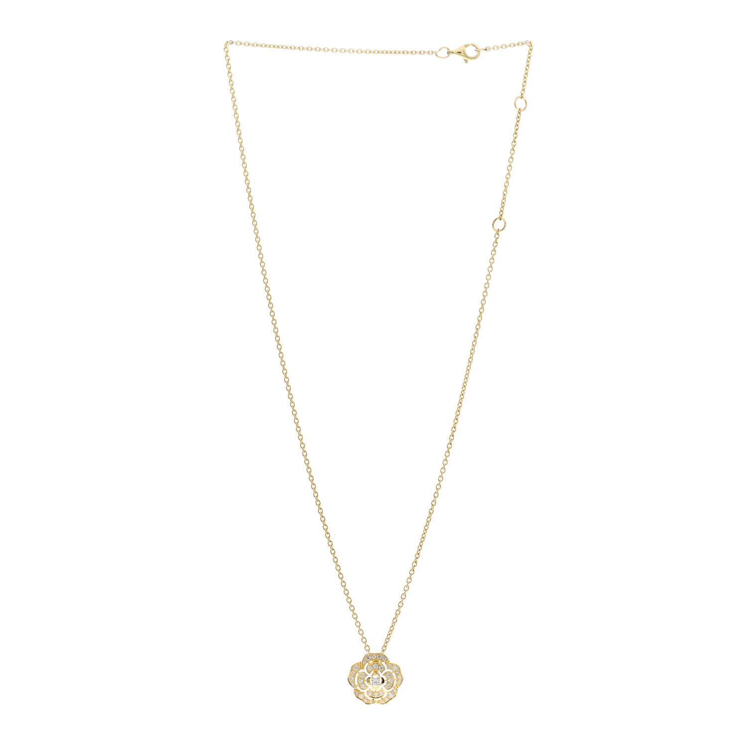Chanel 18K Yellow Gold Diamond Bouton de Camelia Pendant Necklace 3 of 6