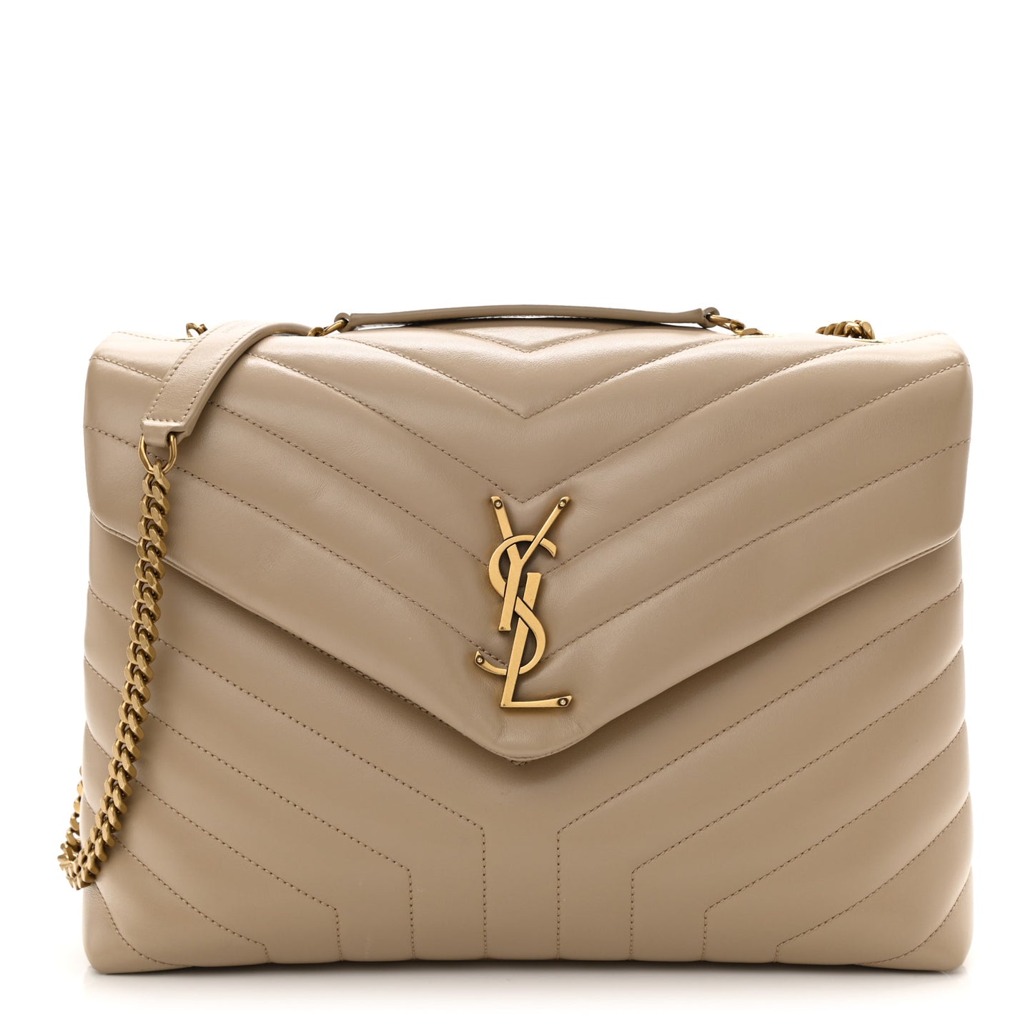 Calfskin Y Quilted Monogram Medium Loulou Chain Satchel Dark Beige