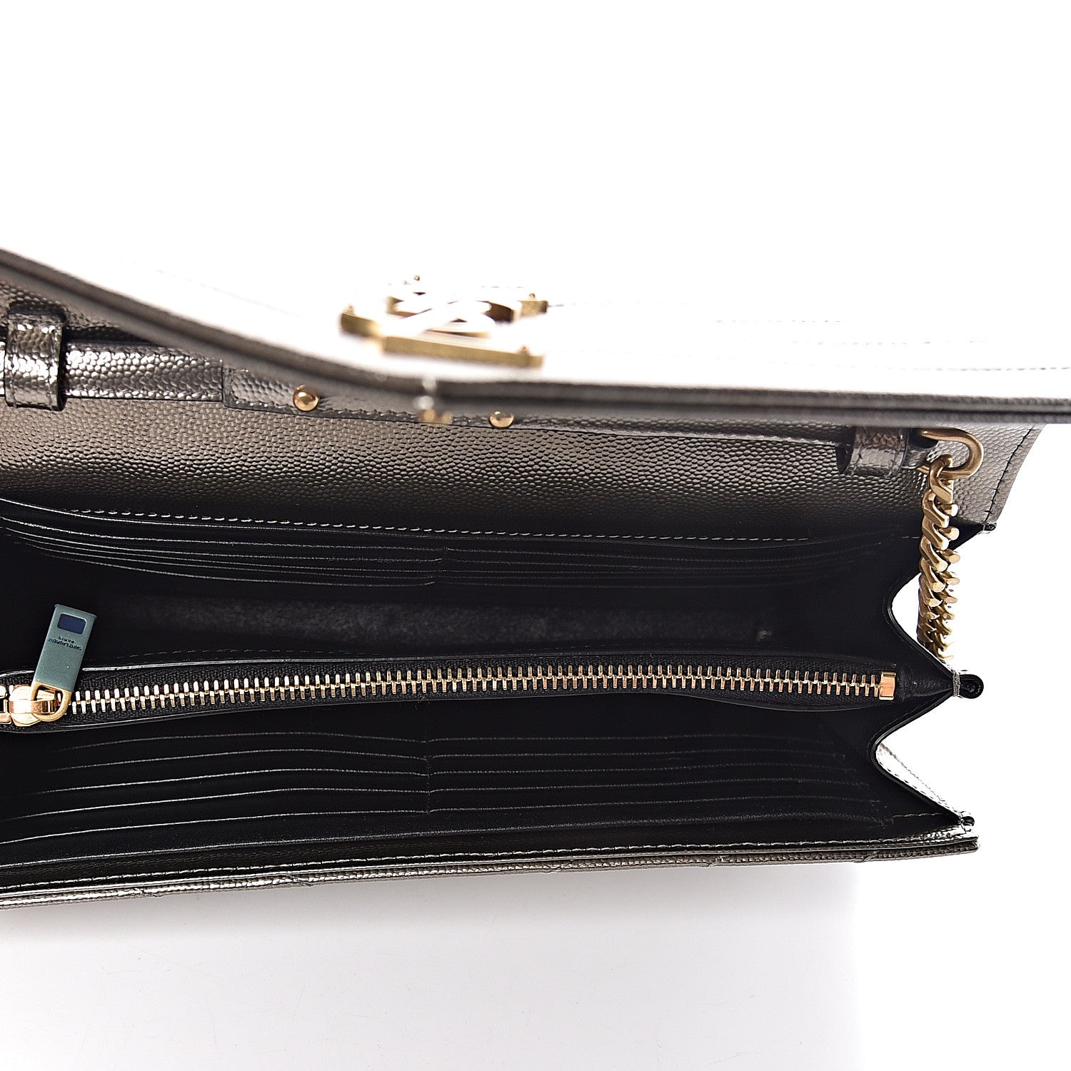 Saint Laurent Iridescent Grain De Poudre Matelasse Chevron Monogram Chain Wallet Gold 5 of 11