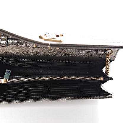 Saint Laurent Iridescent Grain De Poudre Matelasse Chevron Monogram Chain Wallet Gold 5 of 11