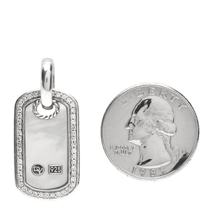 David Yurman Sterling Silver Diamond Mother Of Pearl 16mm Dog Tag Pendant 2 of 3