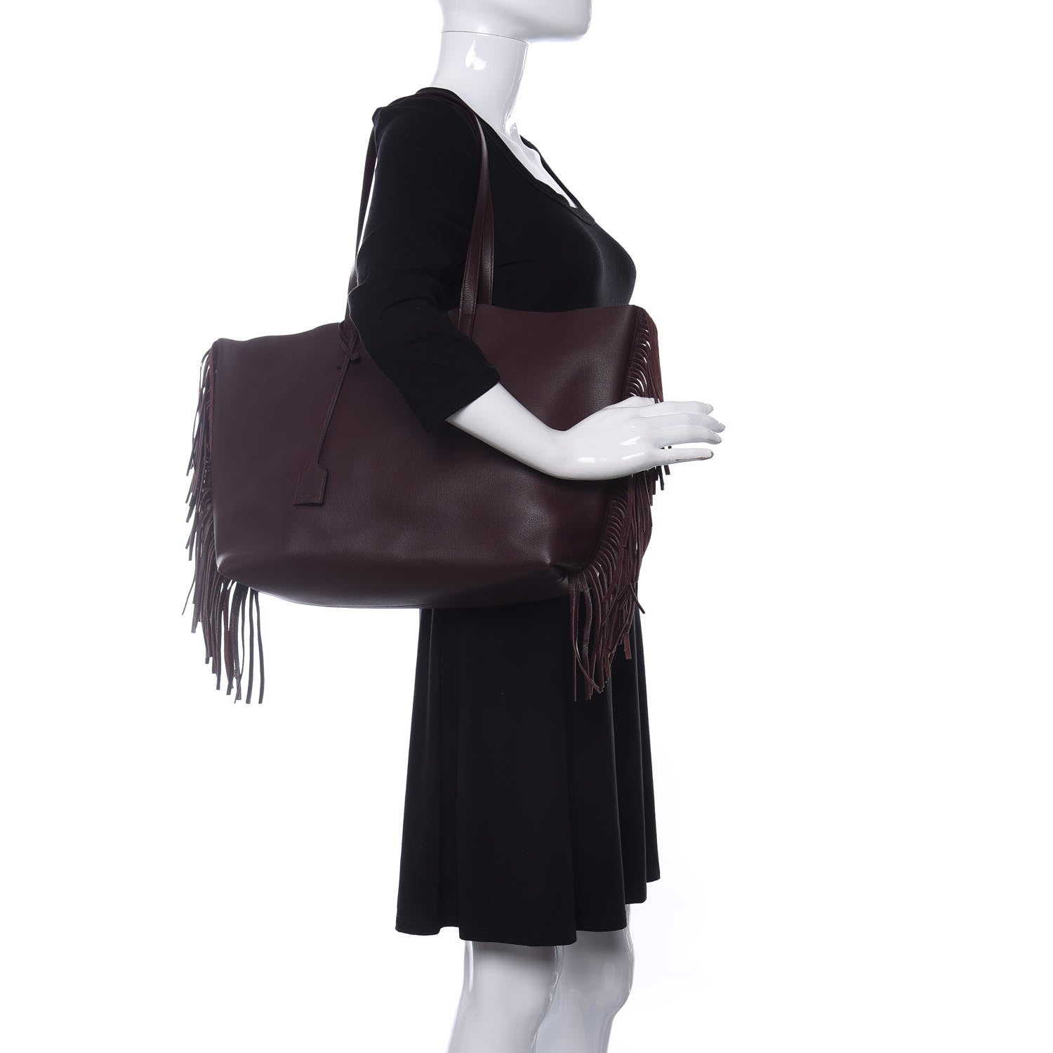 Saint Laurent Calfskin Large Fringe Shopping Tote Amaranto 2 of 11