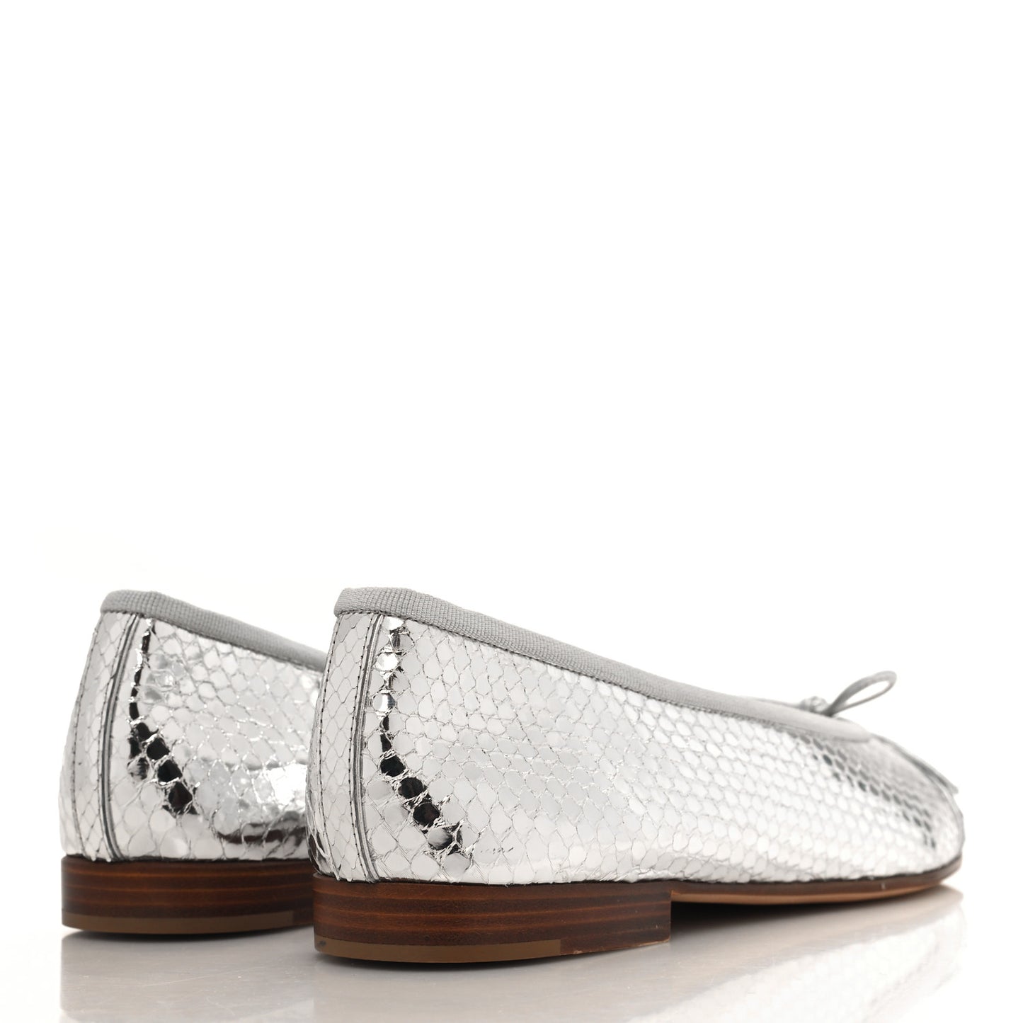 Mirror Effect Python Cap Toe CC Ballerina Flats 38 Silver