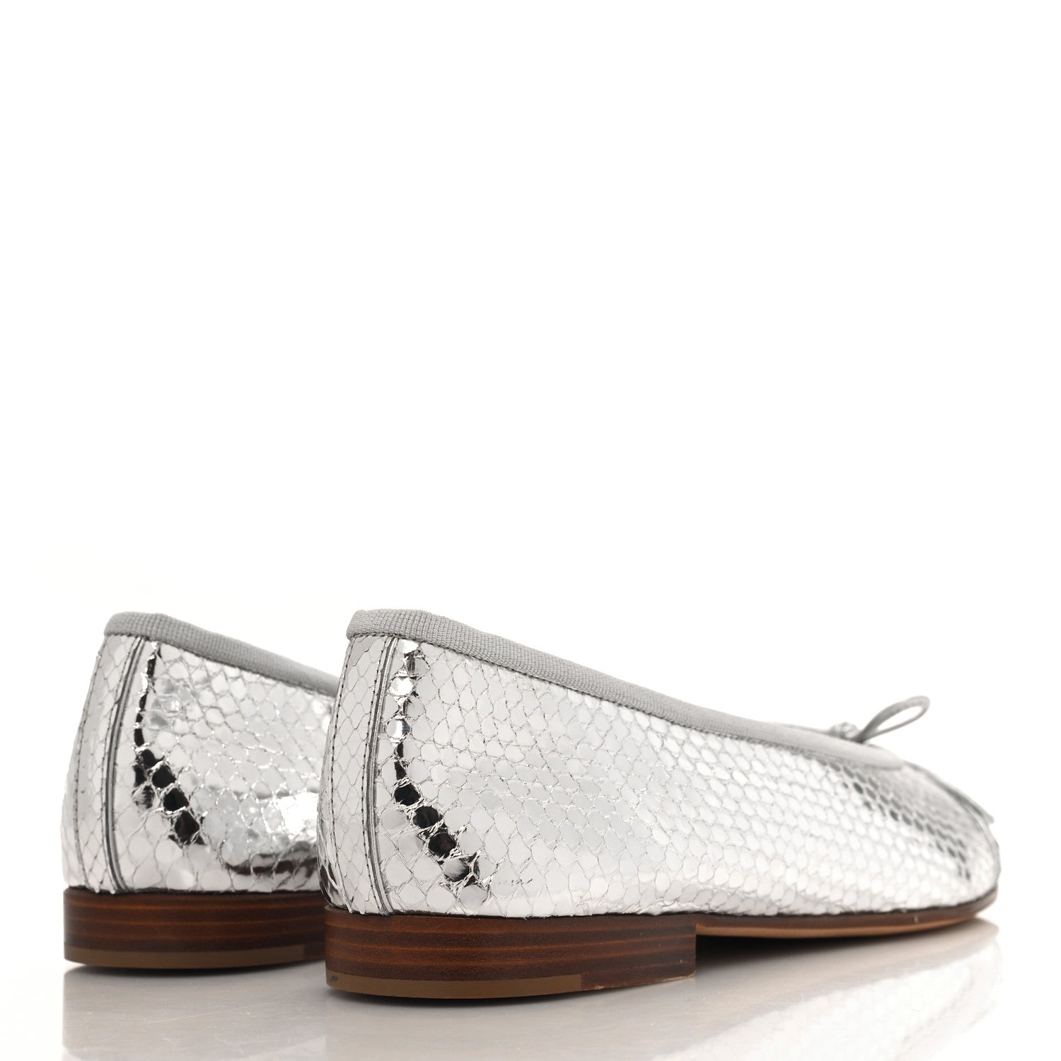 Chanel Mirror Effect Python Cap Toe CC Ballerina Flats 38 Silver 4 of 9