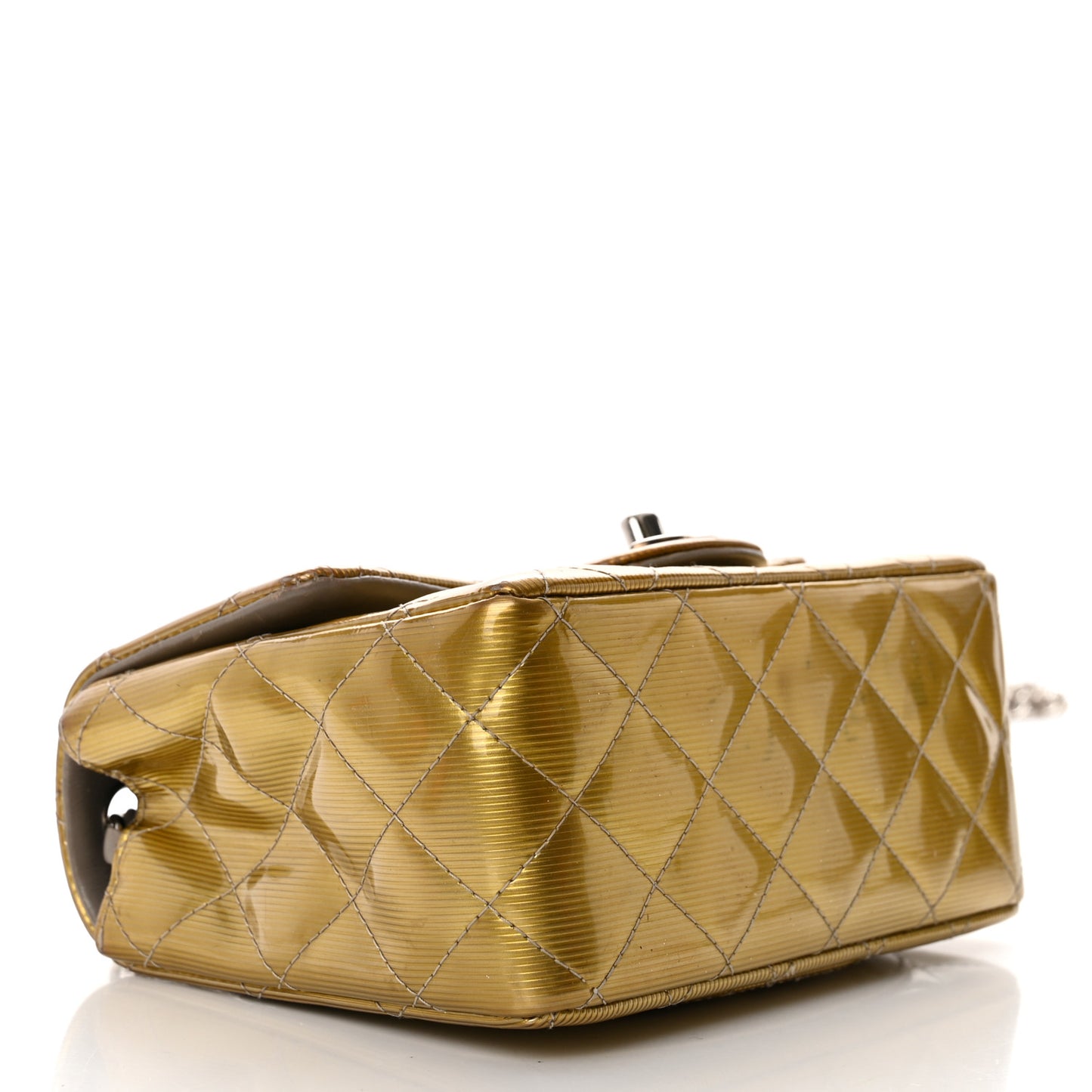 Striated Patent Quilted Mini Square Flap Beige
