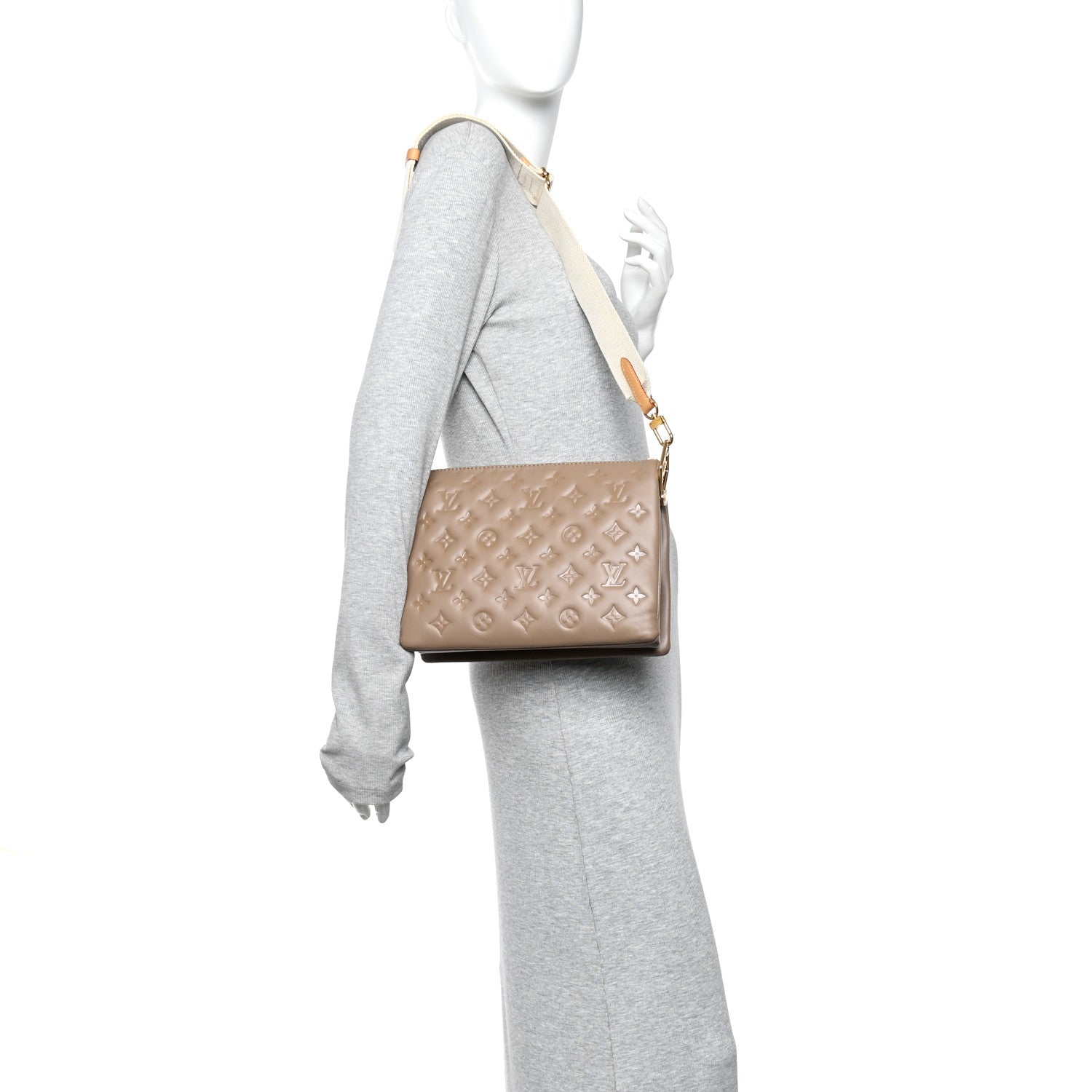 Louis Vuitton Lambskin Embossed Monogram Coussin PM Taupe 1867842