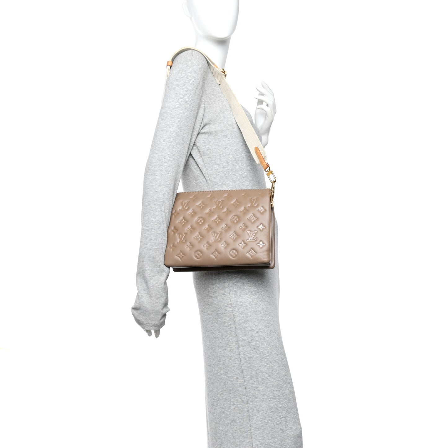 Lambskin Embossed Monogram Coussin PM Taupe