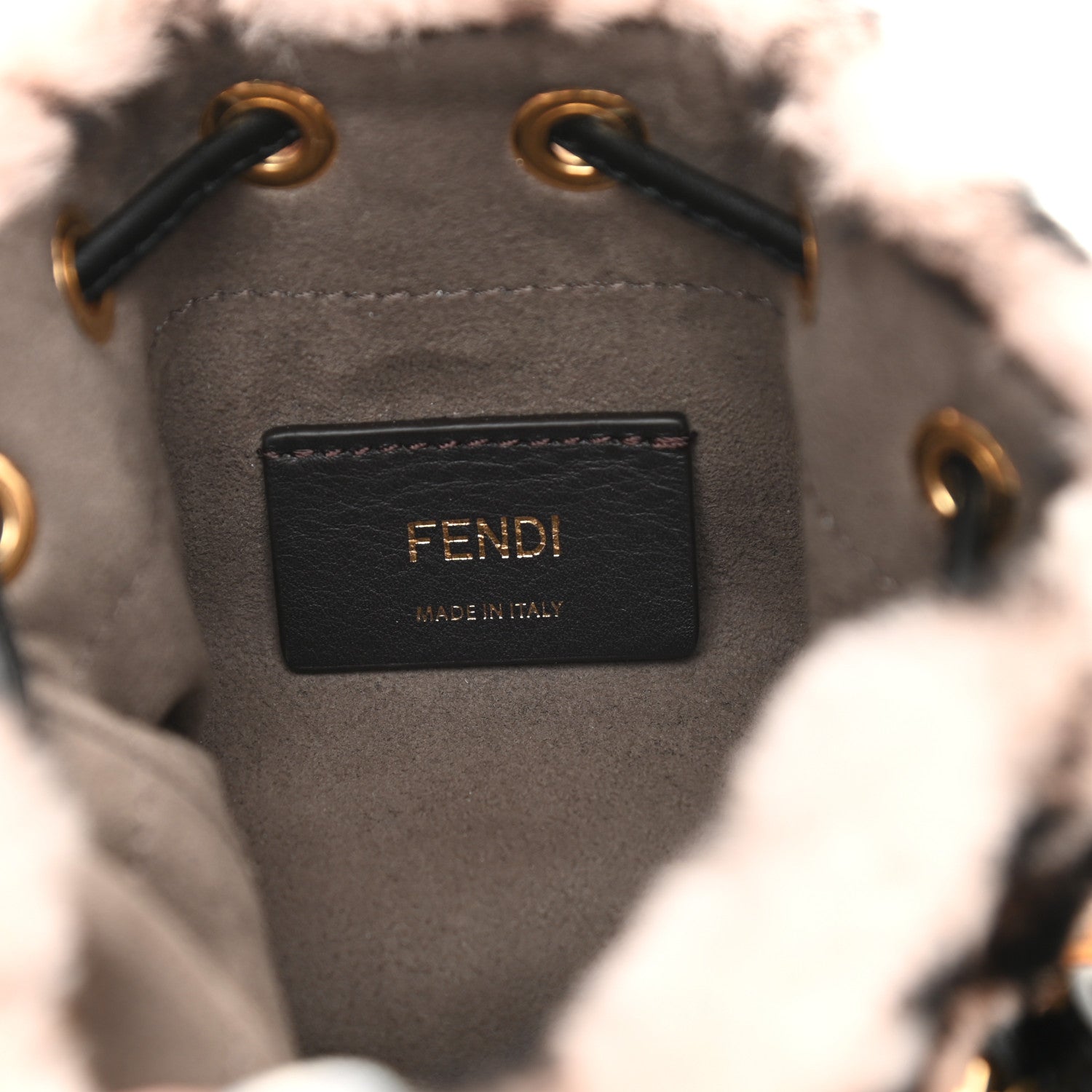 Fendi Shearling F is Fendi Macro FF 1974 Diagonal Mini Mon Tresor Bucket Bag Light Rose Black 6 of 11