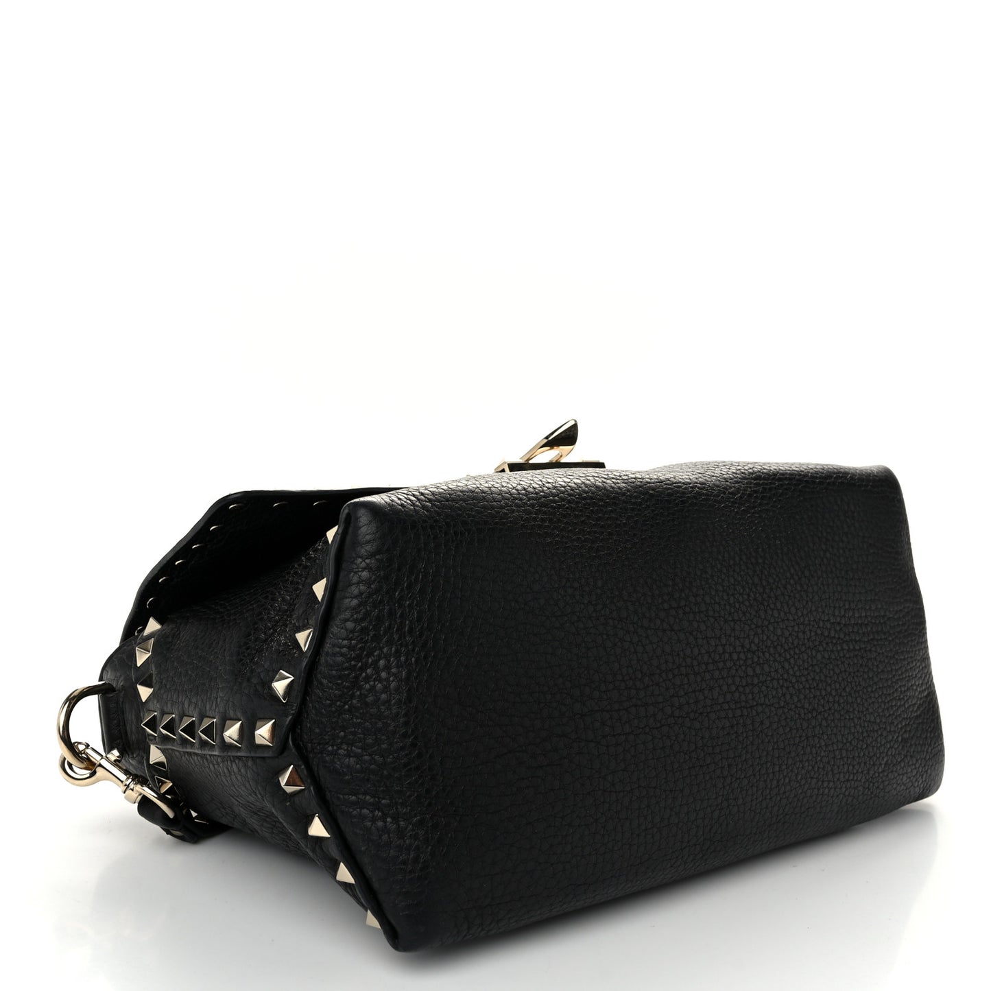 Pebbled Calfskin Rockstud Single Handle Flap Bag Black