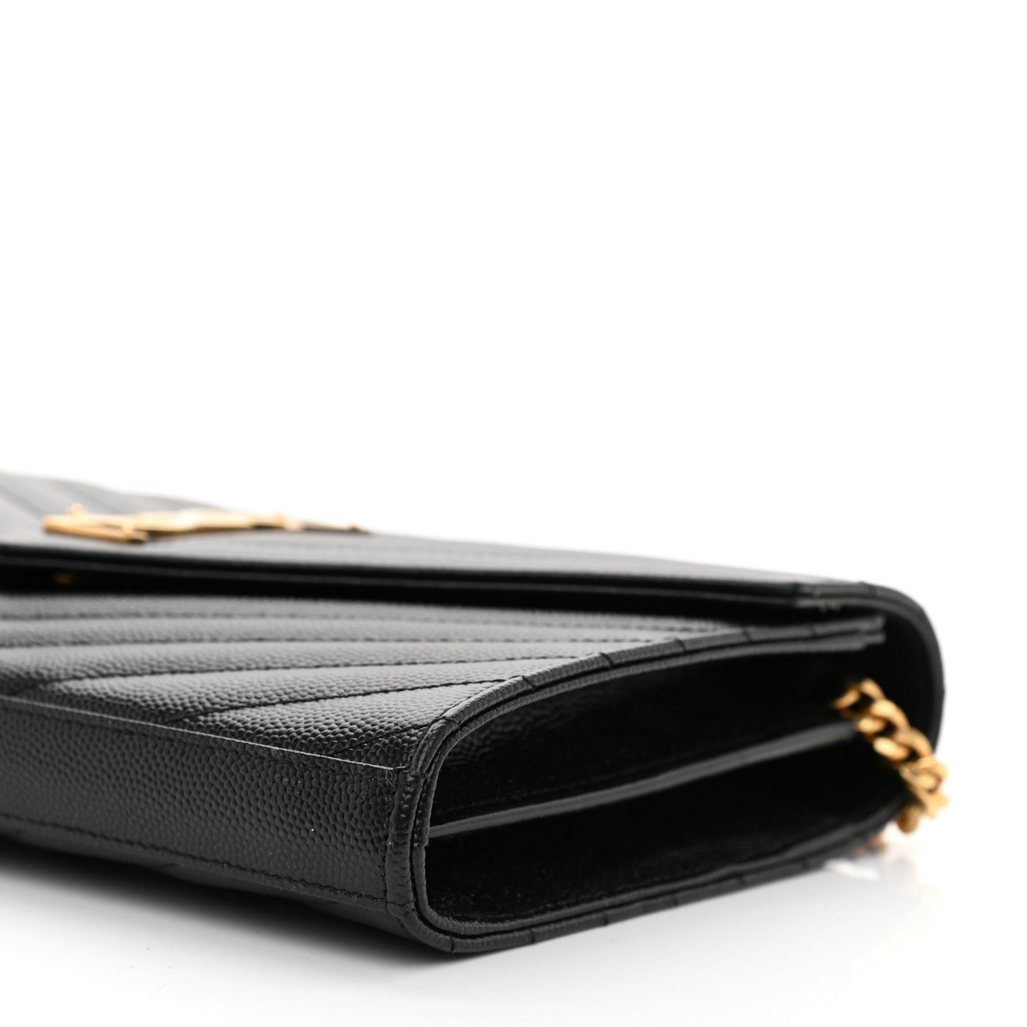 Grain De Poudre Matelasse Chevron Monogram Chain Wallet Black