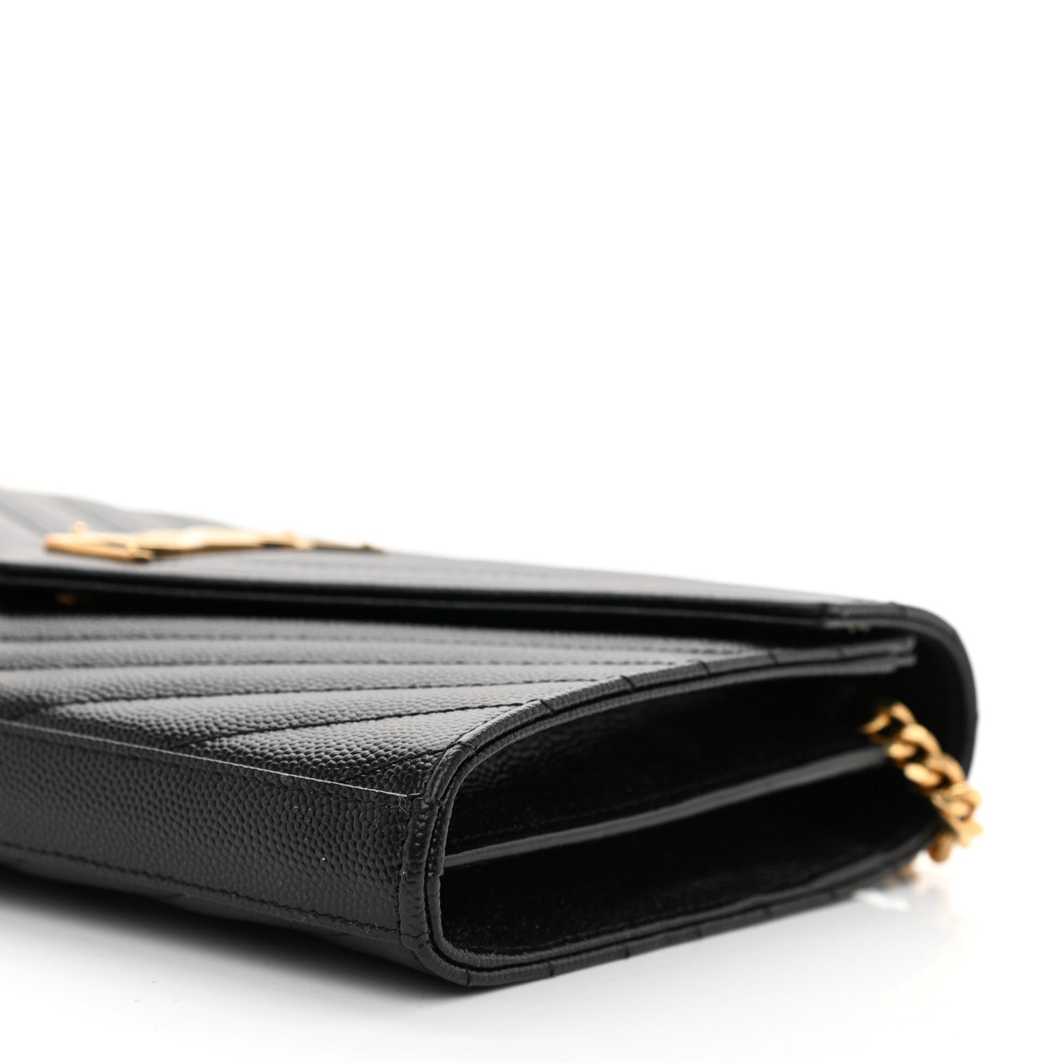 Saint Laurent Grain De Poudre Matelasse Chevron Monogram Chain Wallet Black 7 of 7
