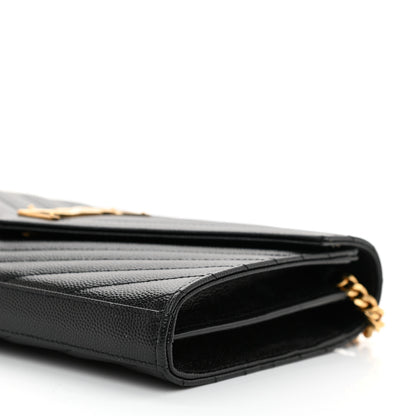 Saint Laurent Grain De Poudre Matelasse Chevron Monogram Chain Wallet Black 7 of 7