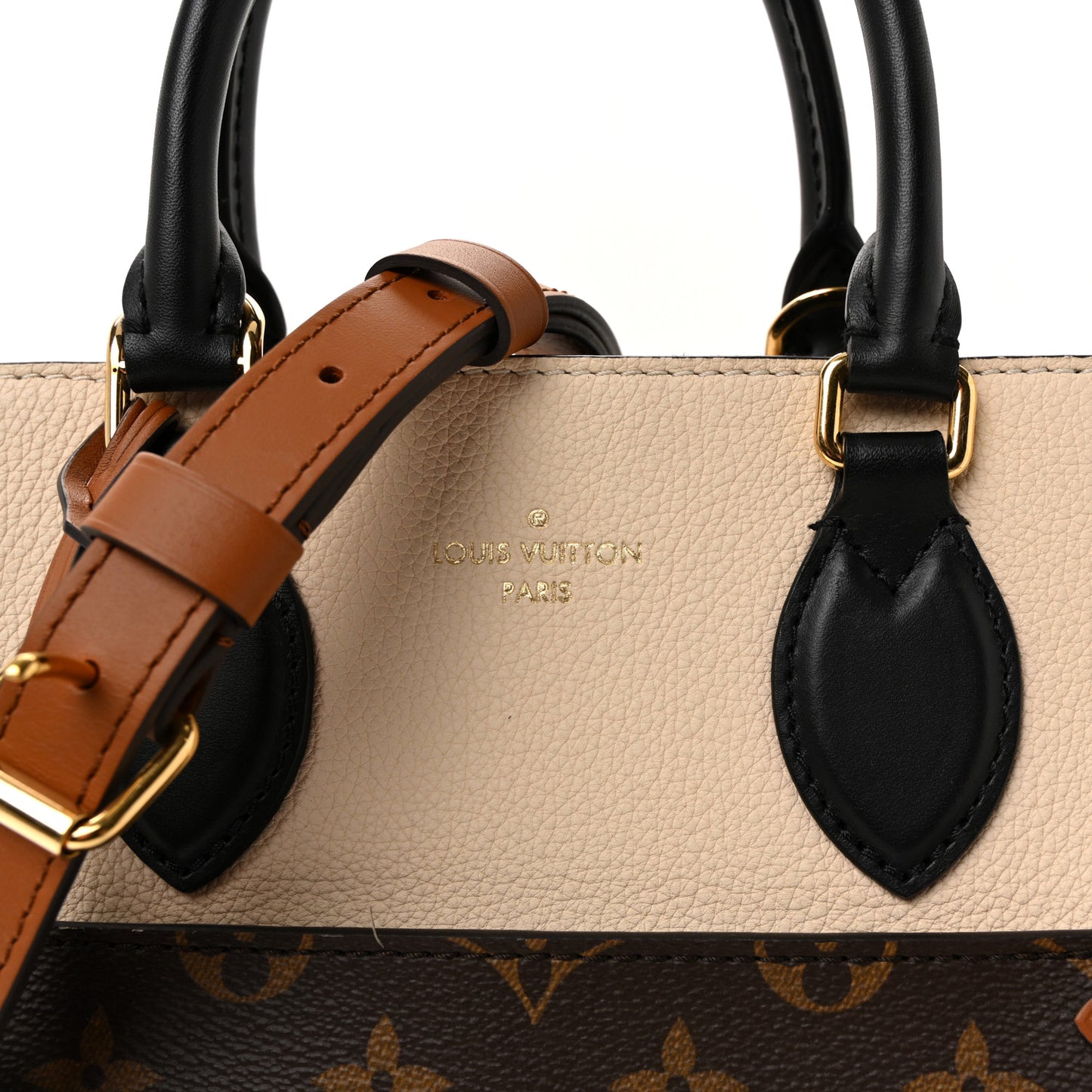Calfskin Monogram Fold Tote PM Cream Khaki Black
