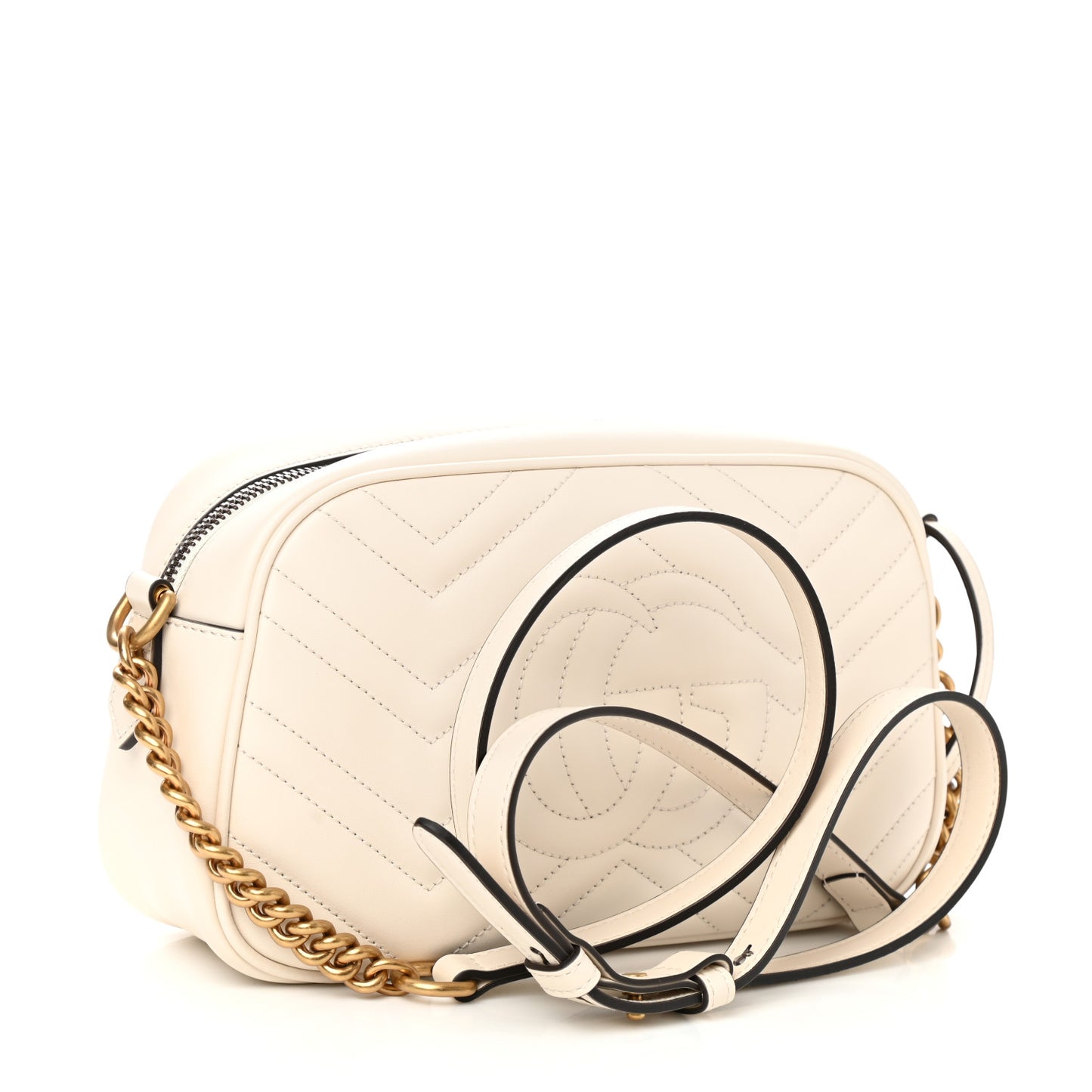 Calfskin Matelasse Small GG Marmont Chain Shoulder Bag White