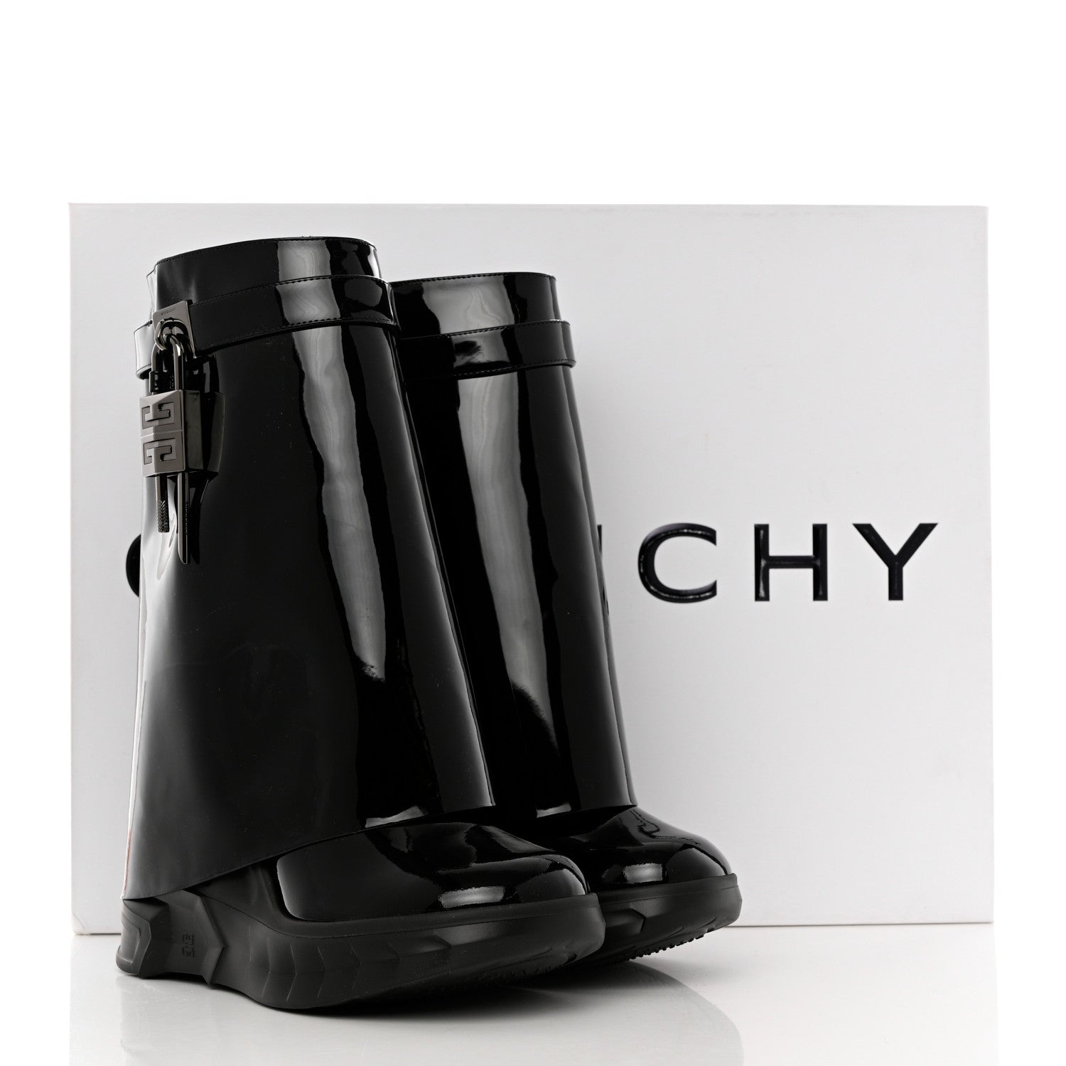 Givenchy Patent Shark Lock Biker Ankle Boots 38 Black 8 of 8