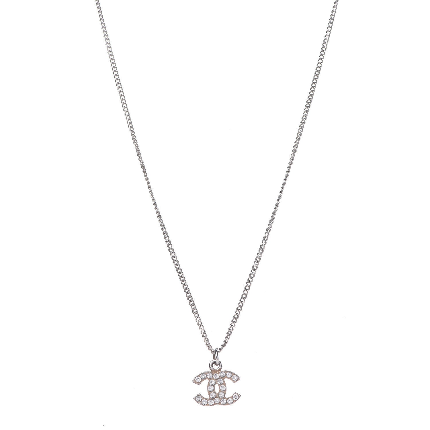 Chanel Crystal CC Necklace Silver 1 of 6