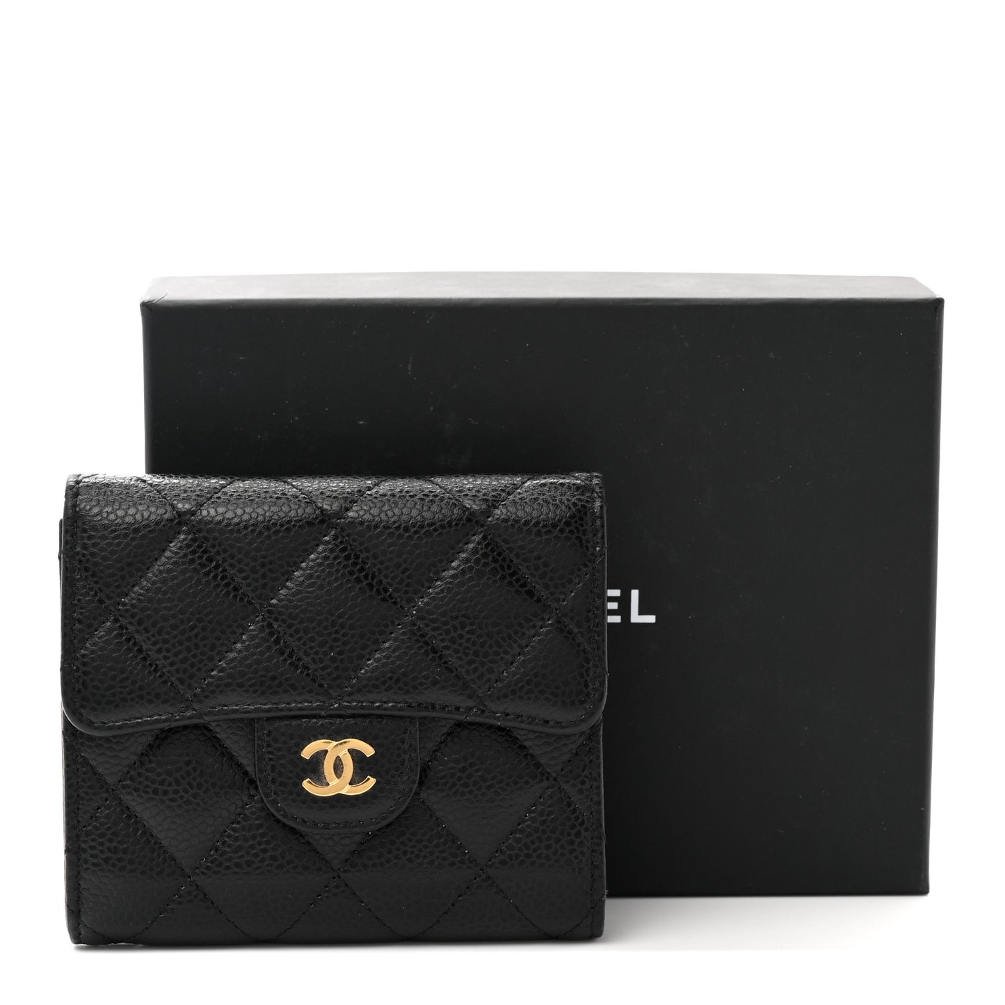 Caviar Quilted Compact Flap Wallet Black
