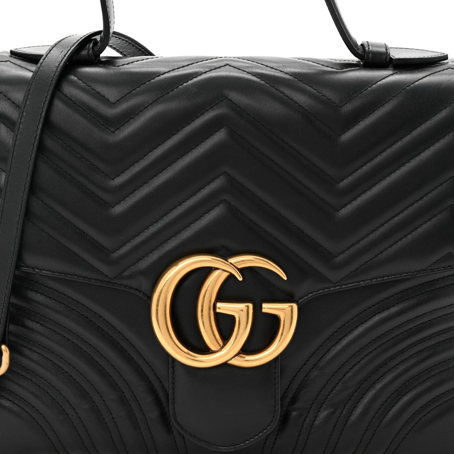 Calfskin Matelasse Medium GG Marmont Top Handle Shoulder Bag Black