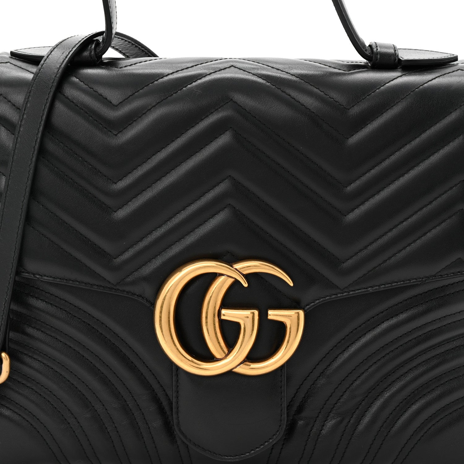 Gucci Calfskin Matelasse Medium GG Marmont Top Handle Shoulder Bag Black 8 of 10