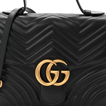 Gucci Calfskin Matelasse Medium GG Marmont Top Handle Shoulder Bag Black 8 of 10