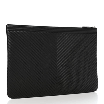 Chanel Caviar Chevron Quilted Large Boy Cosmetic Case Black 3 of 9