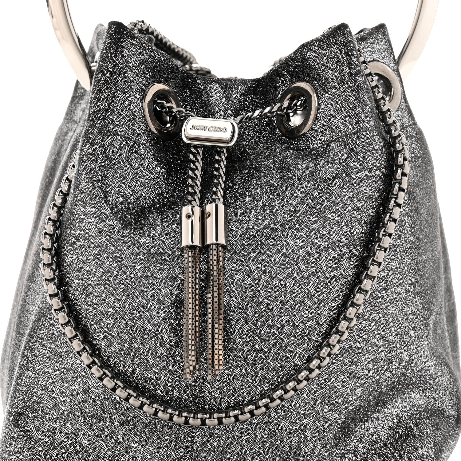 Jimmy Choo Metallic Fabric Bon Bon Bag Bucket Bag Silver 9 of 11