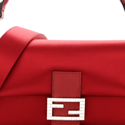 Fendi Satin Karung Crystal Baguette Rosso Scuro 8 of 11