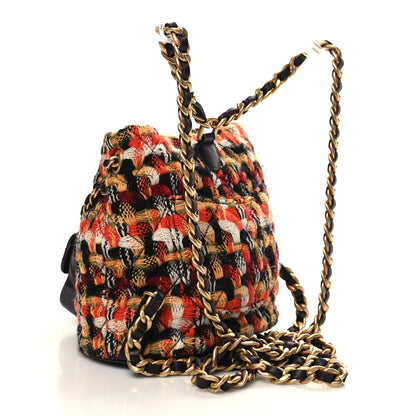 Chanel Tweed Quilted Small CC Chain Bucket Backpack Orange Multicolor 3 of 12