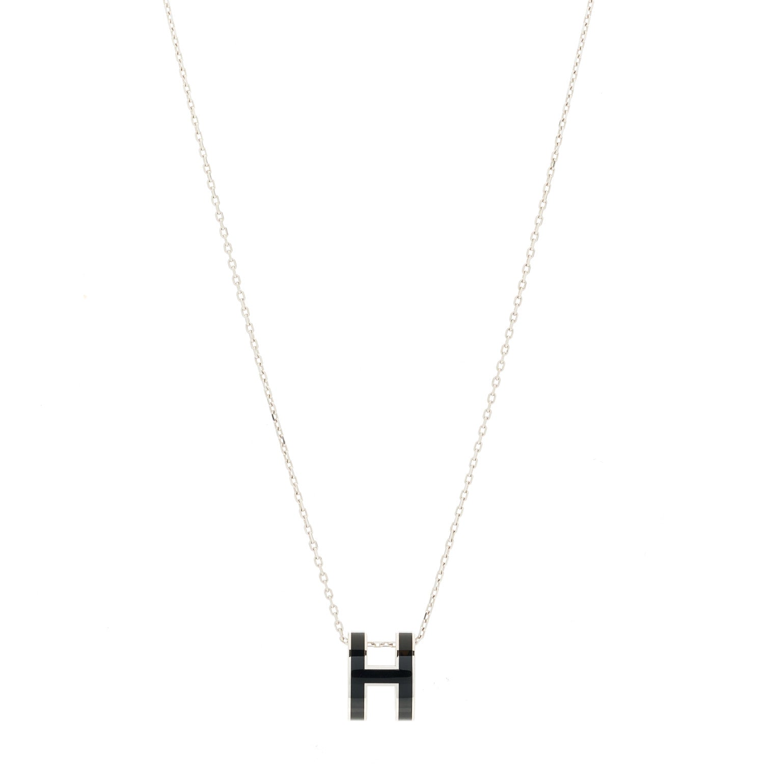 Hermes Lacquered Palladium Pop H Pendant Necklace Black 1 of 6