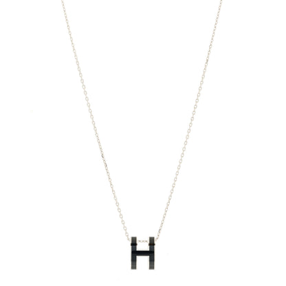 Hermes Lacquered Palladium Pop H Pendant Necklace Black 1 of 6