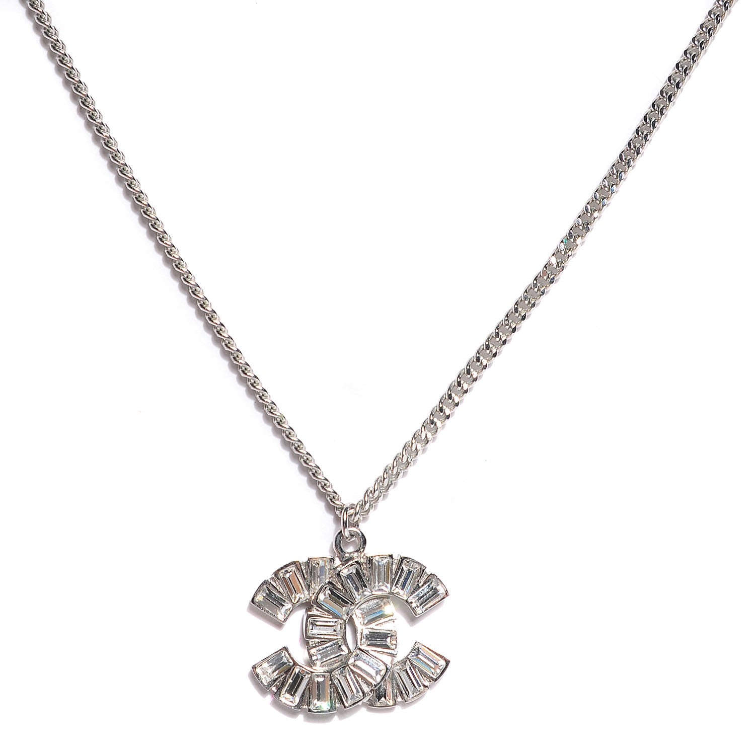 Chanel Baguette Crystal CC Necklace Silver 1 of 4