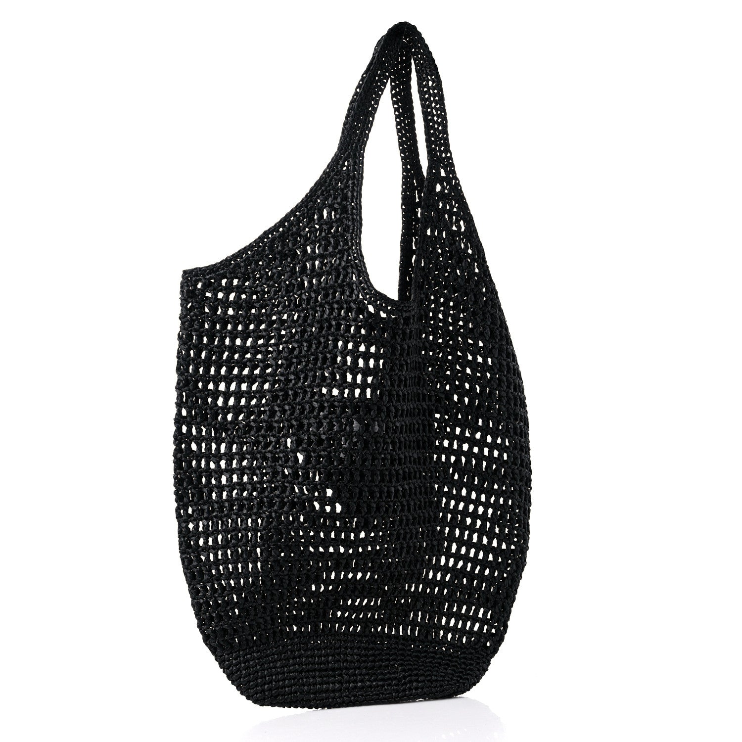Prada Yarn Raffia Effect Crochet Logo Embroidered Shopping Tote Bag Black 3 of 8