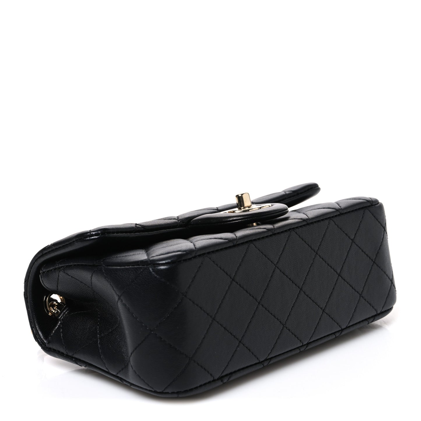 Lambskin Quilted Enamel Mini Rectangular Pearl Crush Flap Black