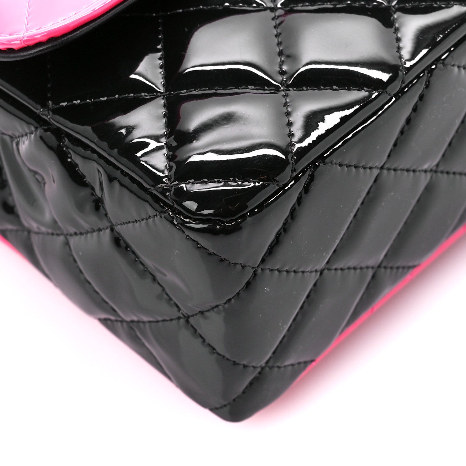 Chanel Patent Calfskin Quilted Bi-Color Mini Rectangular Flap Pink Black 10 of 11
