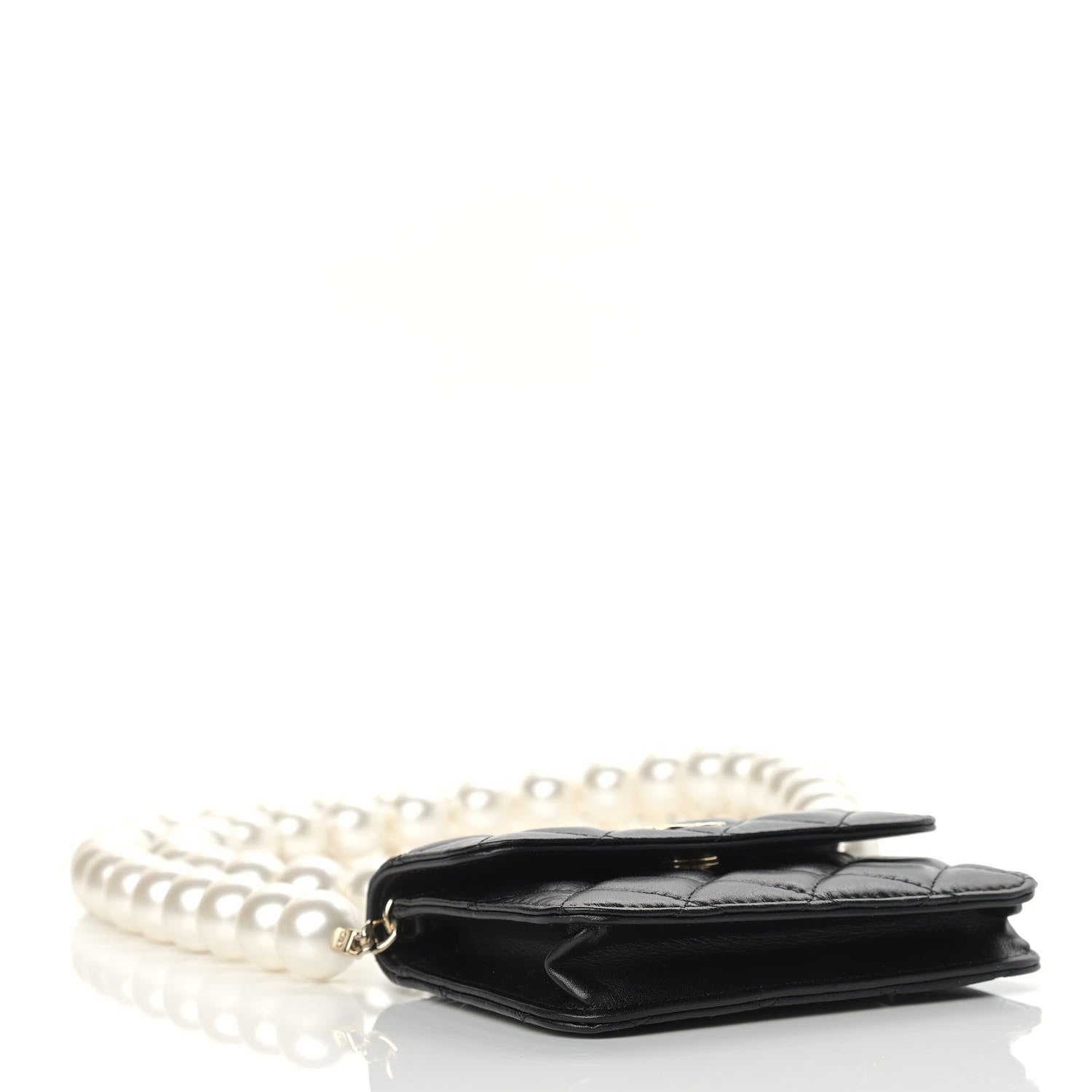 Chanel Calfskin Quilted Maxi Pearls Card Holder Flap With Chain Black 3 of 9