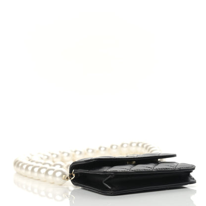 Chanel Calfskin Quilted Maxi Pearls Card Holder Flap With Chain Black 3 of 9
