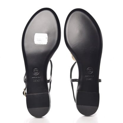 Chanel Lambskin Camellia Thong Sandals 39.5 Black White 5 of 8