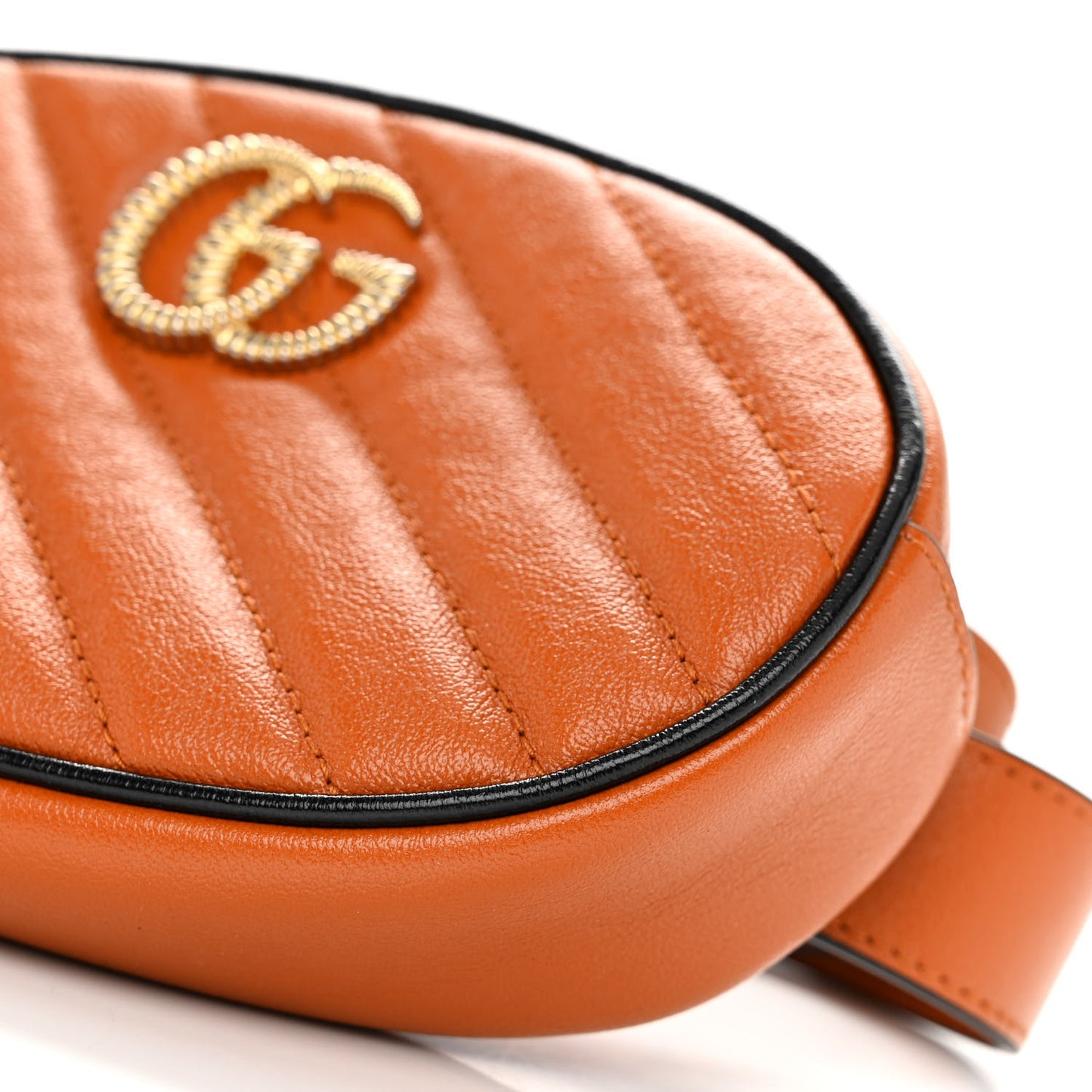 Vintage Effect Calfskin Matelasse Diagonal Torchon GG Marmont Belt Bag 85 34 Cognac