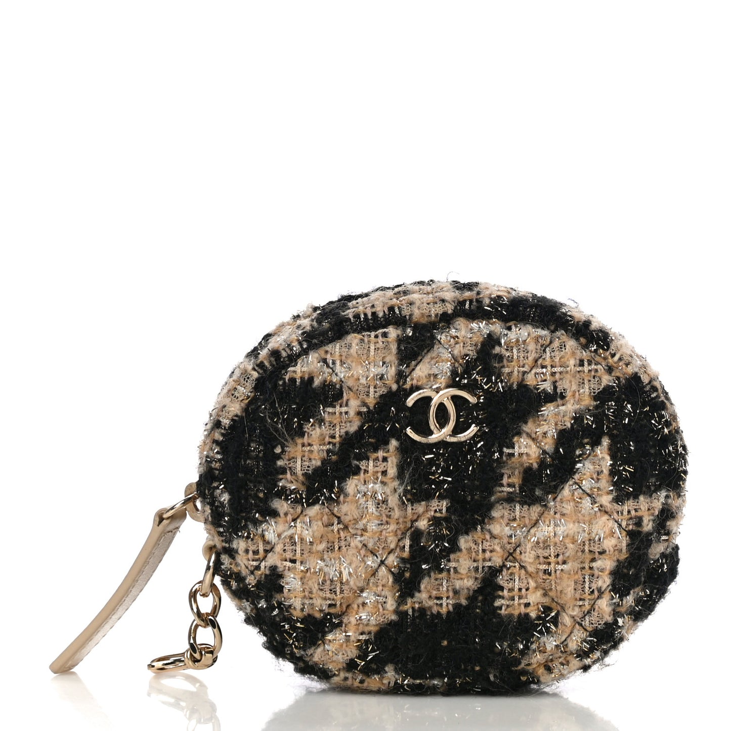 Tweed Shearling Quilted Chanel Wallet On Chain WOC and Coin Purse Beige Black