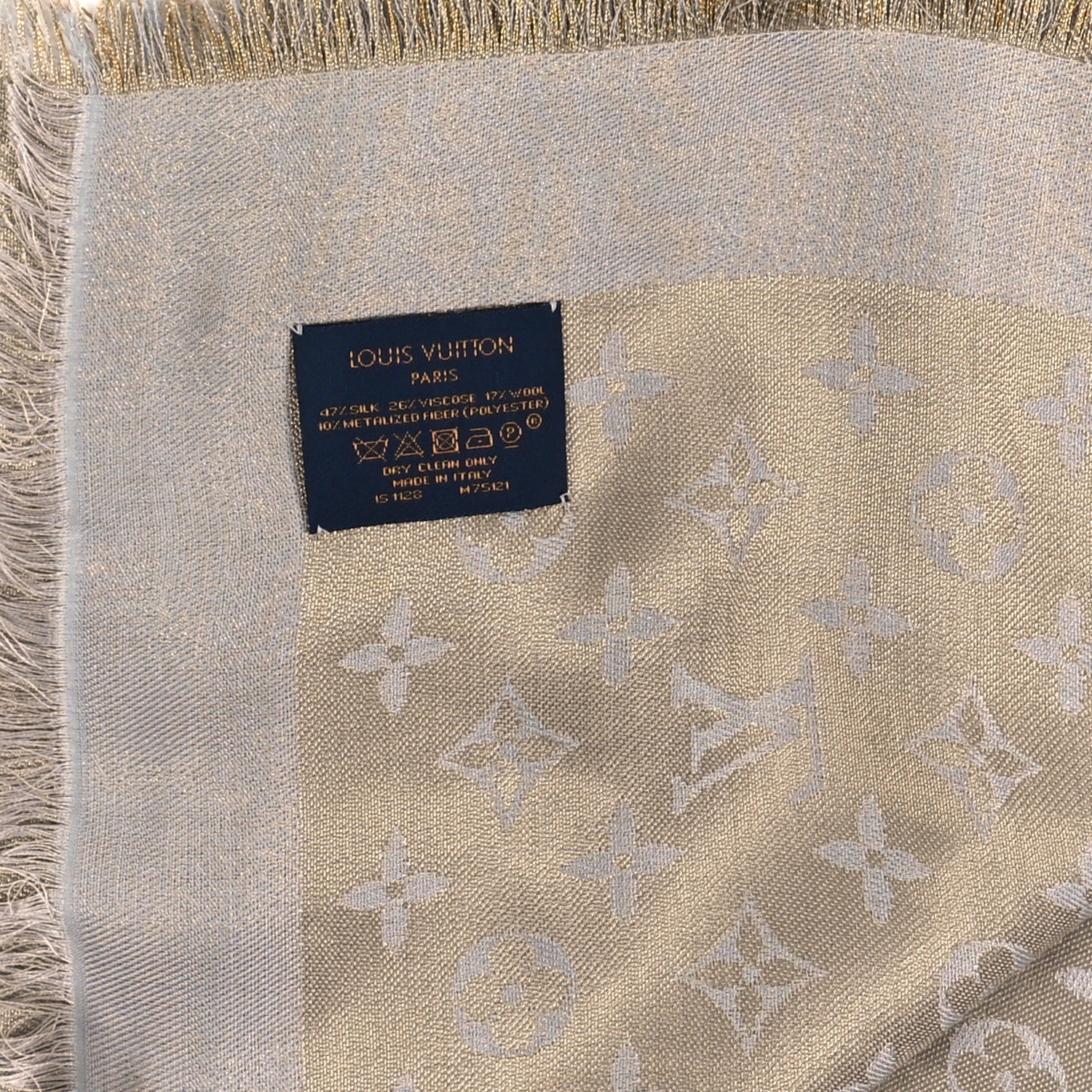 Louis Vuitton LOUIS VUITTON Silk Lurex Wool Monogram Shine Shawl Greige 3 of 3