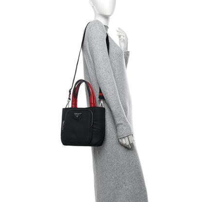 Prada Tessuto Nylon Pocket Small Cargo Tote Black Rosso 2 of 9