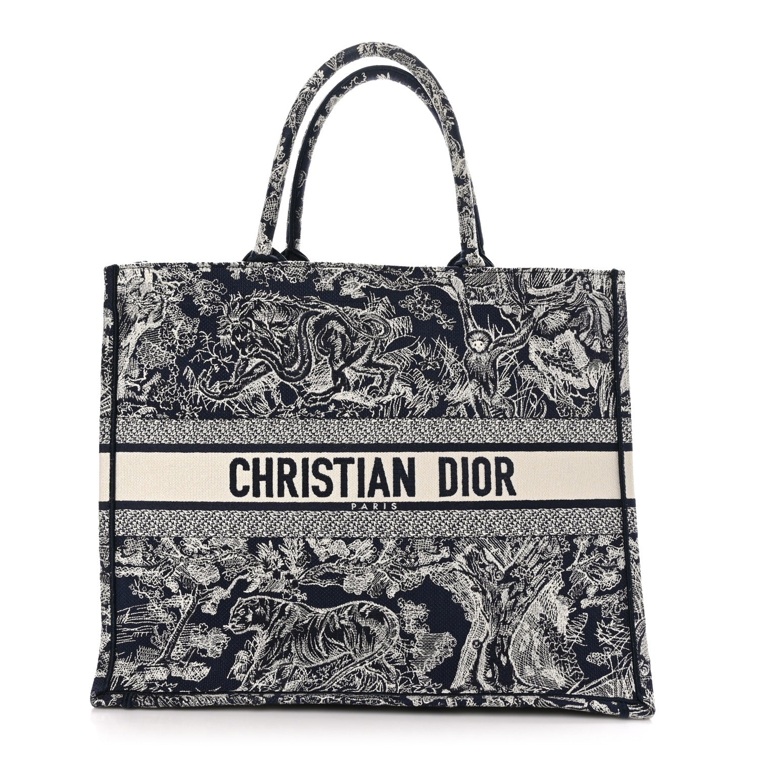 Christian Dior Canvas Embroidered Large Dioriviera Toile De Jouy Reverse Book Tote Blue 1 of 11