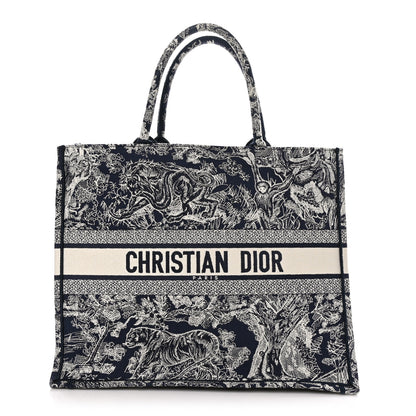 Christian Dior Canvas Embroidered Large Dioriviera Toile De Jouy Reverse Book Tote Blue 1 of 11