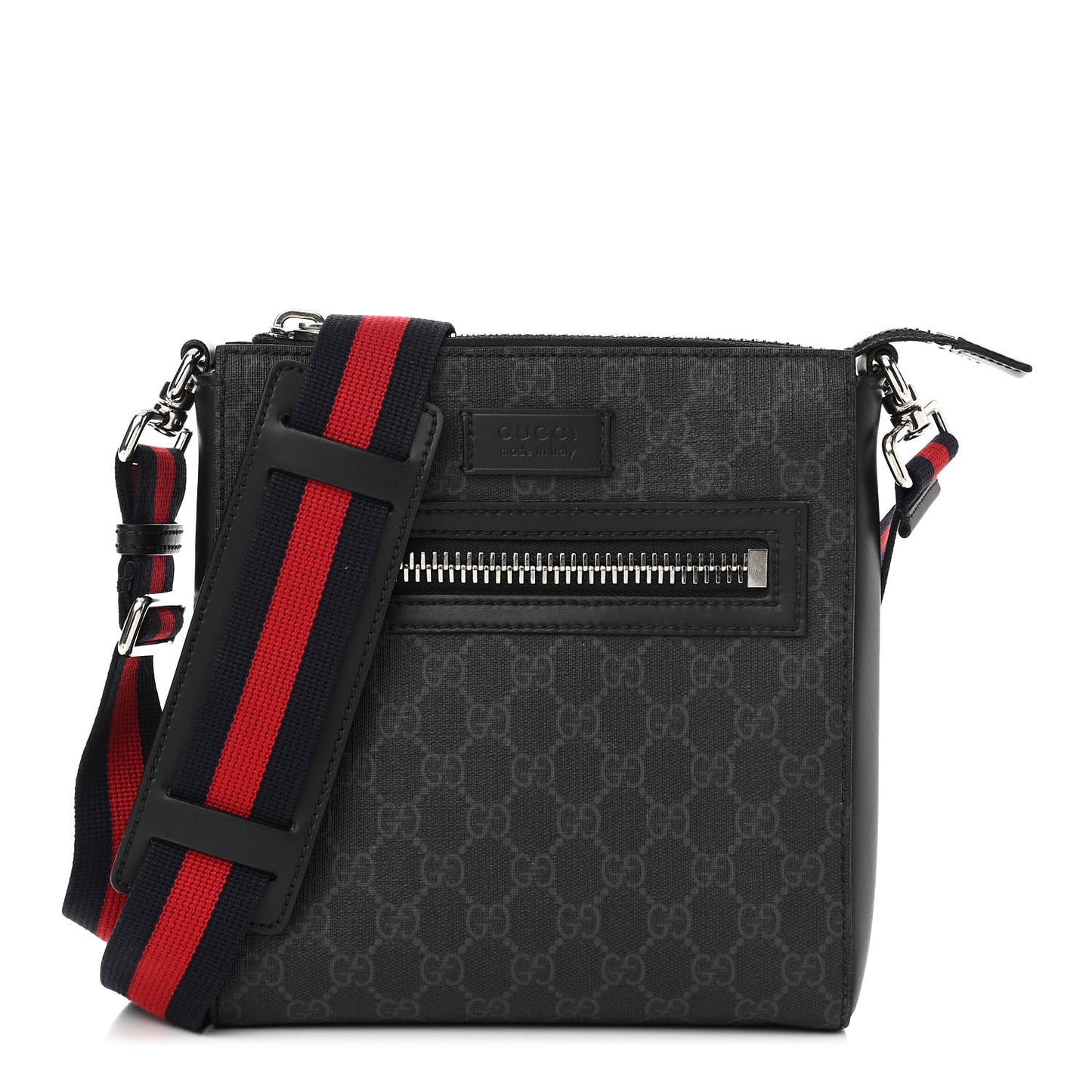 GG Supreme Monogram Web Small Flat Messenger Bag Black Grey