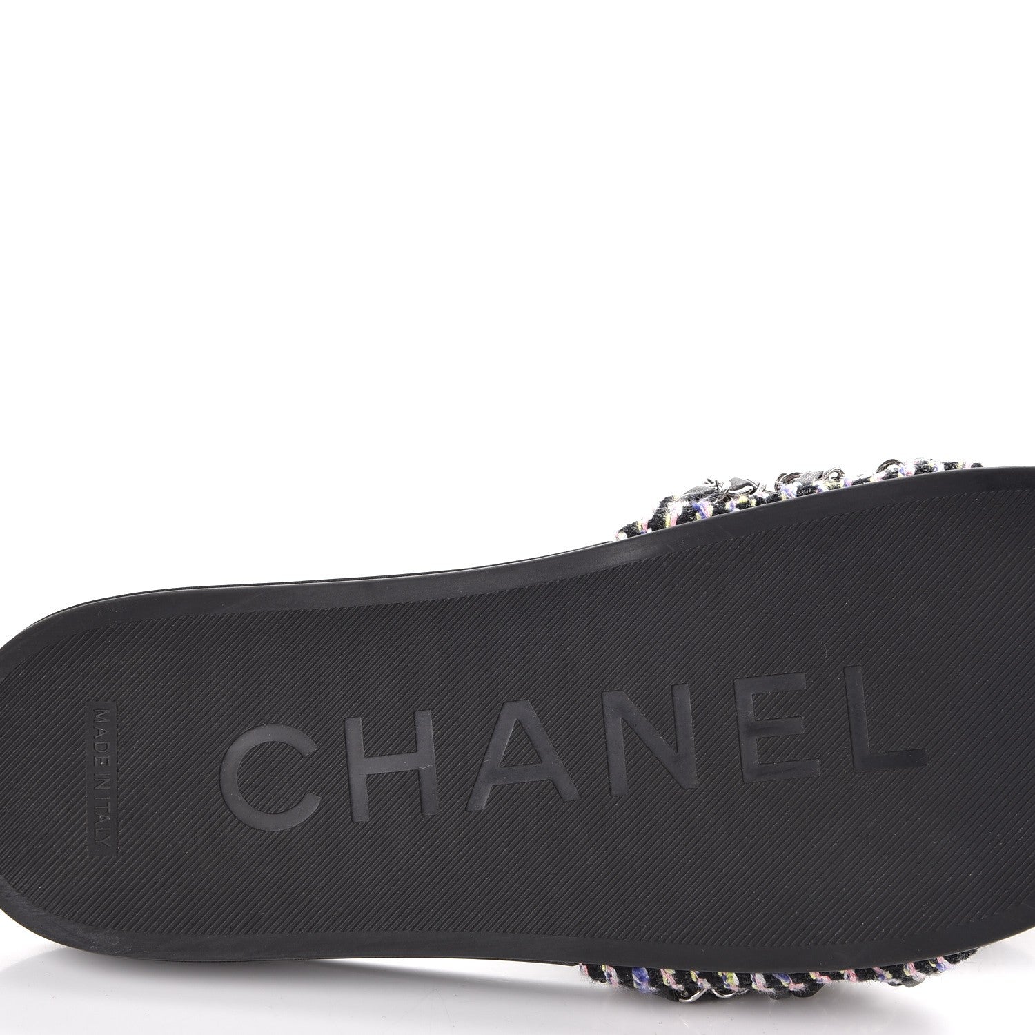 Chanel Tweed Lambskin Chain Flat Sandals 38 Black Multicolor 6 of 8