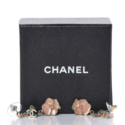 Chanel Enamel Crystal CC Camellia Drop Earrings Pink Gold 6 of 6