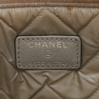 Chanel Metallic Sheepskin Chevron Quilted Mademoiselle Vintage Large Zip Pouch Silver 5 of 11