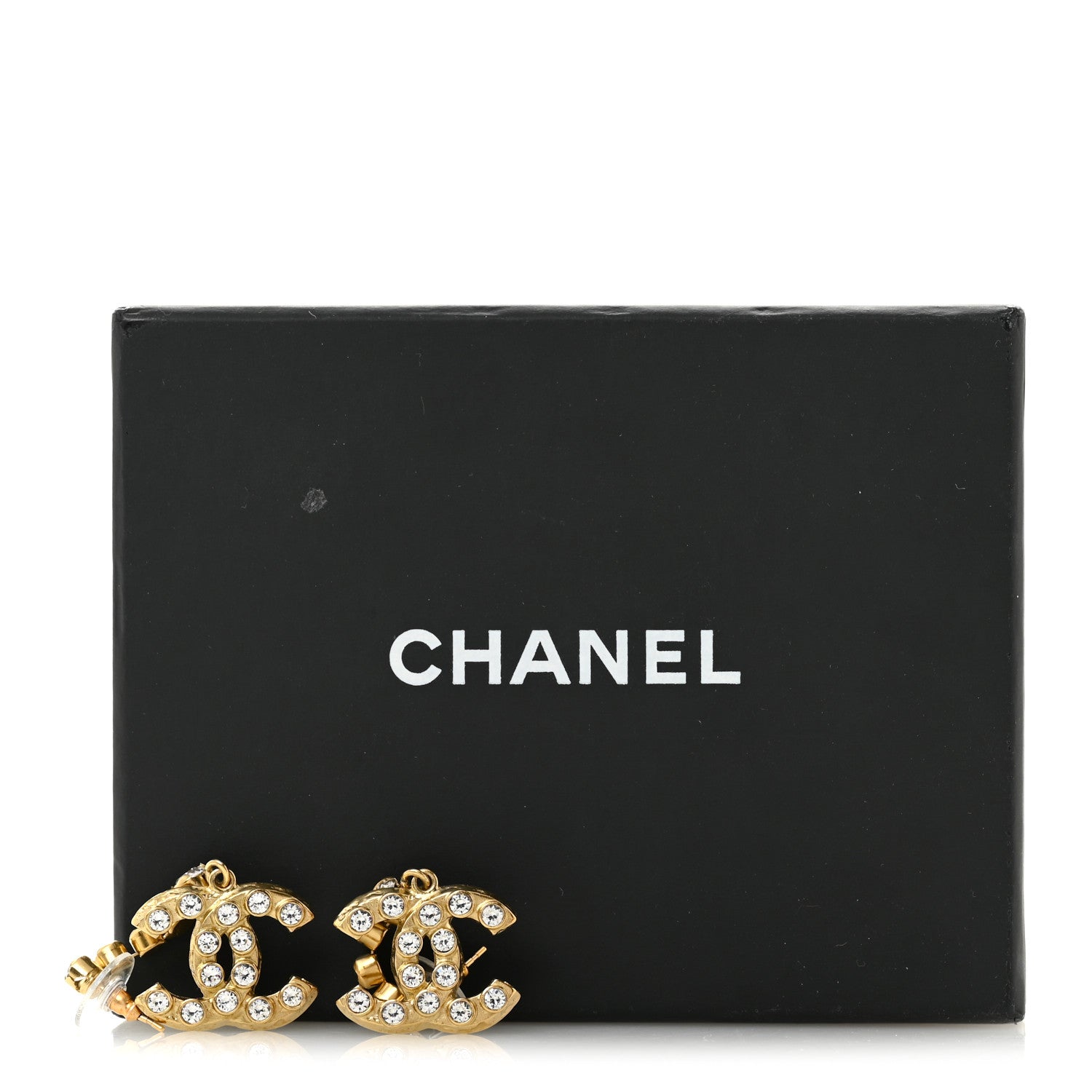 Chanel Metal Crystal CC Drop Earrings Gold 5 of 5
